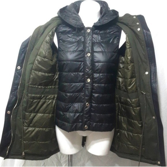 Guess Winter Ski Jacket Insert Quilted Puffer Hooded Trench Coat Small - Picture 5 of 14